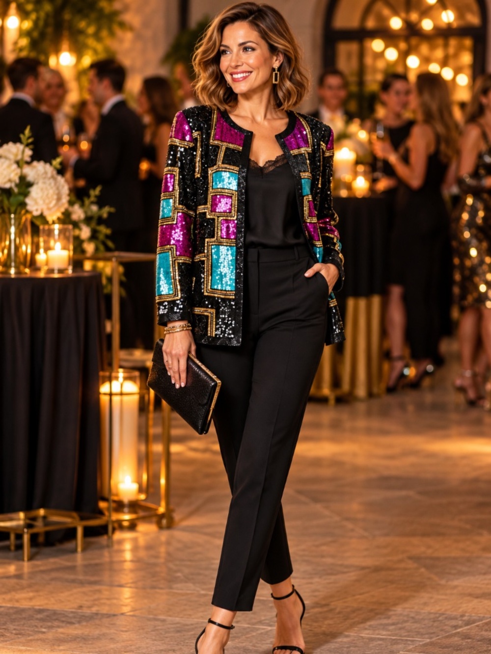 Vintage 80s Carina Silk Beaded Sequin Art To Wear Cocktail Jacket Large Glam